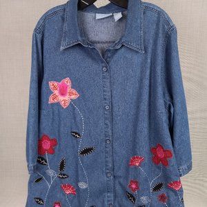 Liz & Me Denim Embroidered shirt 2X